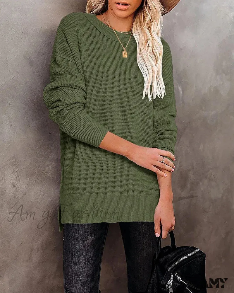 Amy Fashion - Womens Fall Sweater Crew Neck Long Sleeve Pullover Sweaters