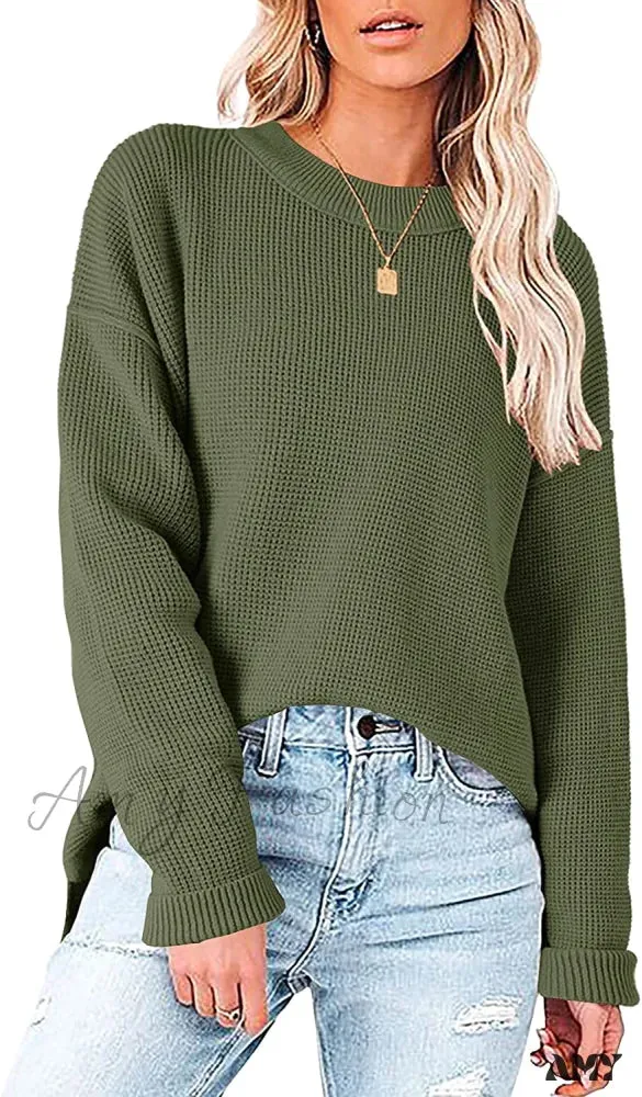 Amy Fashion - Womens Fall Sweater Crew Neck Long Sleeve Pullover Sweaters