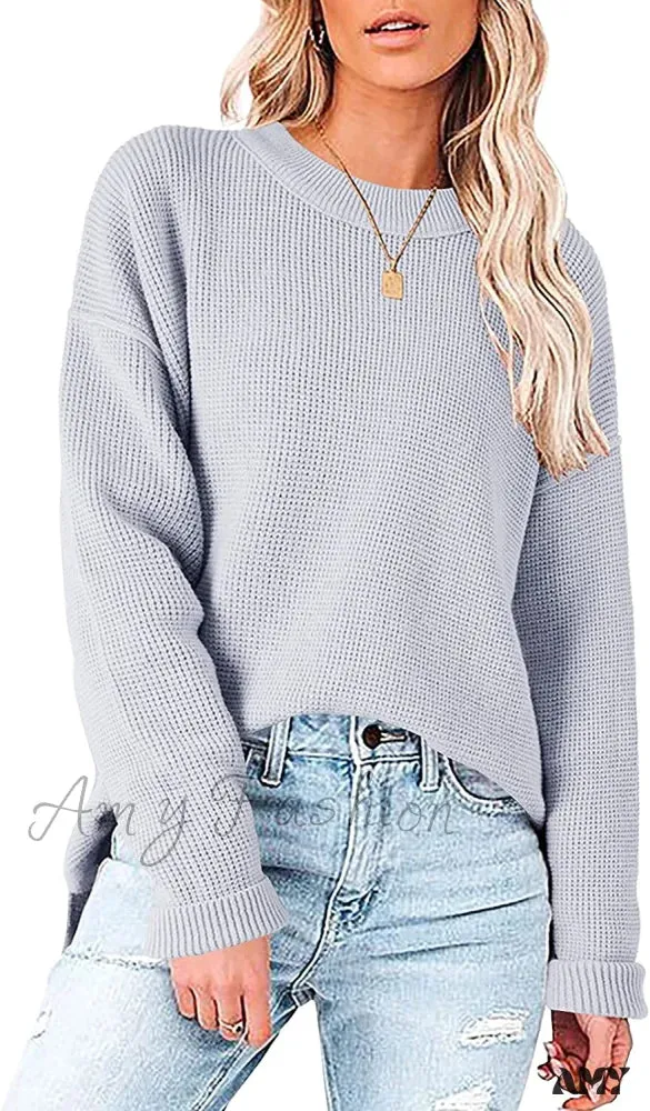 Amy Fashion - Womens Fall Sweater Crew Neck Long Sleeve Pullover Sweaters