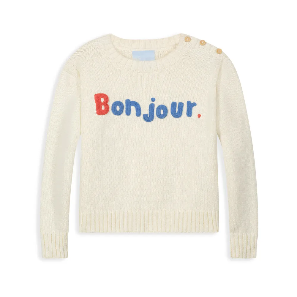 Applique Bonjour Pullover -- Ivory