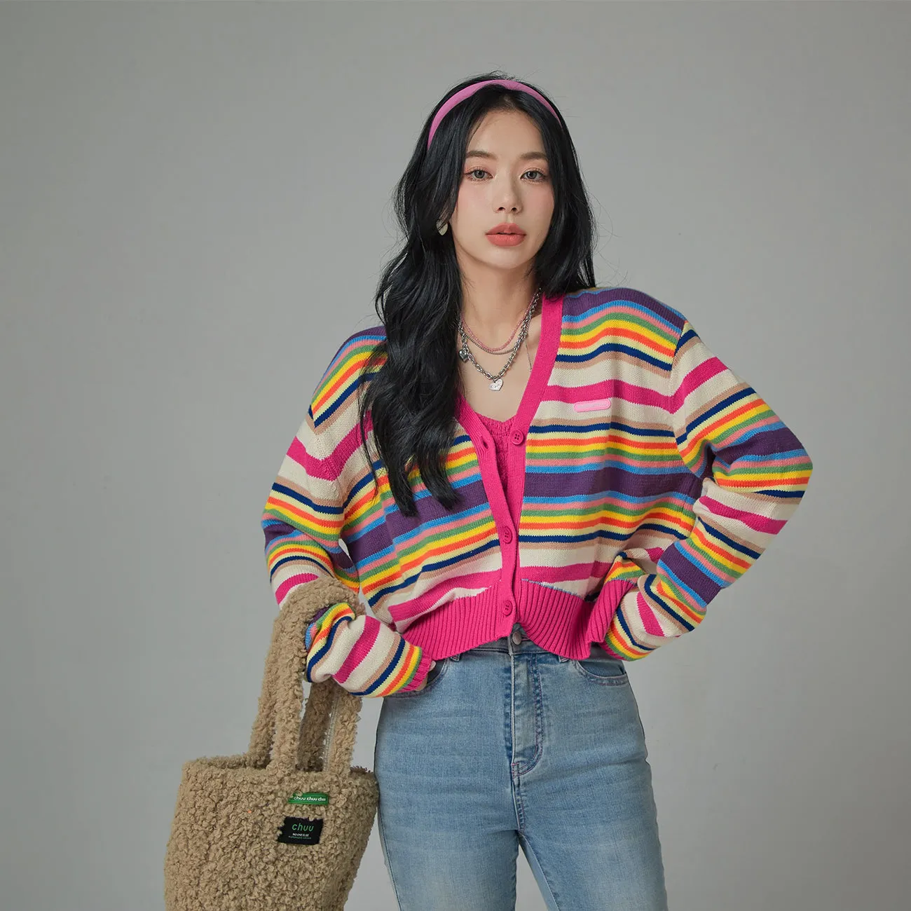 Artist Of My Life Striped V-Neck Knit Cardigan