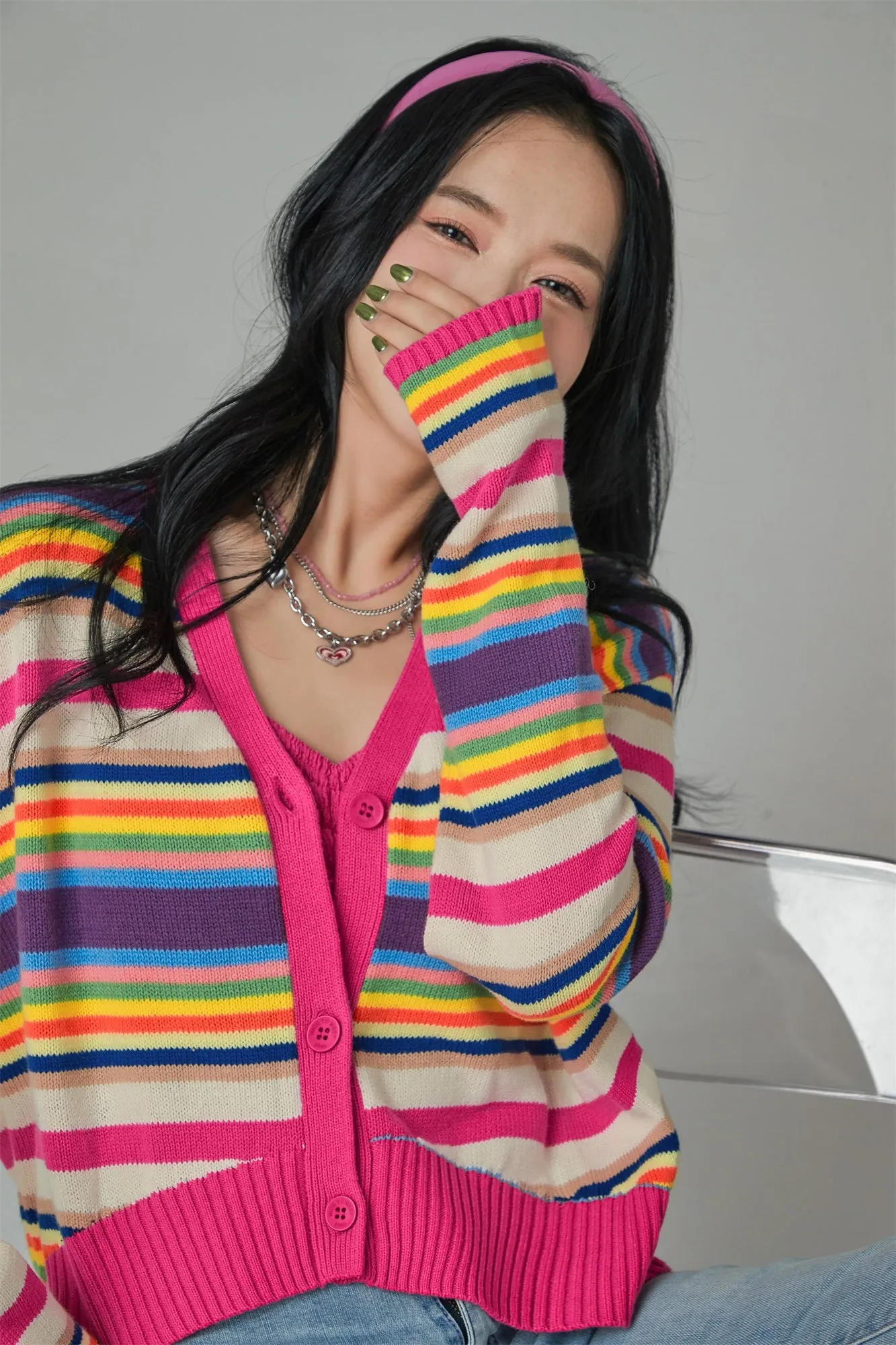 Artist Of My Life Striped V-Neck Knit Cardigan