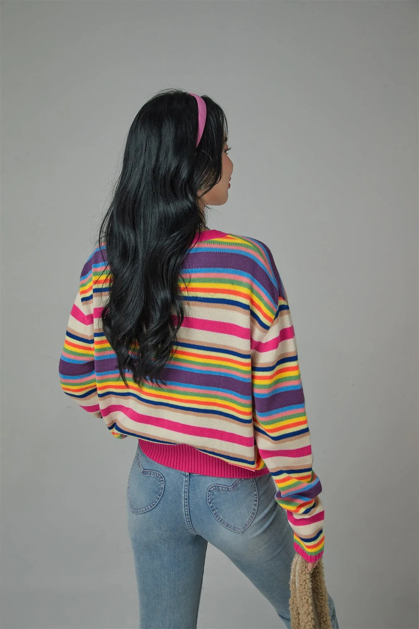 Artist Of My Life Striped V-Neck Knit Cardigan