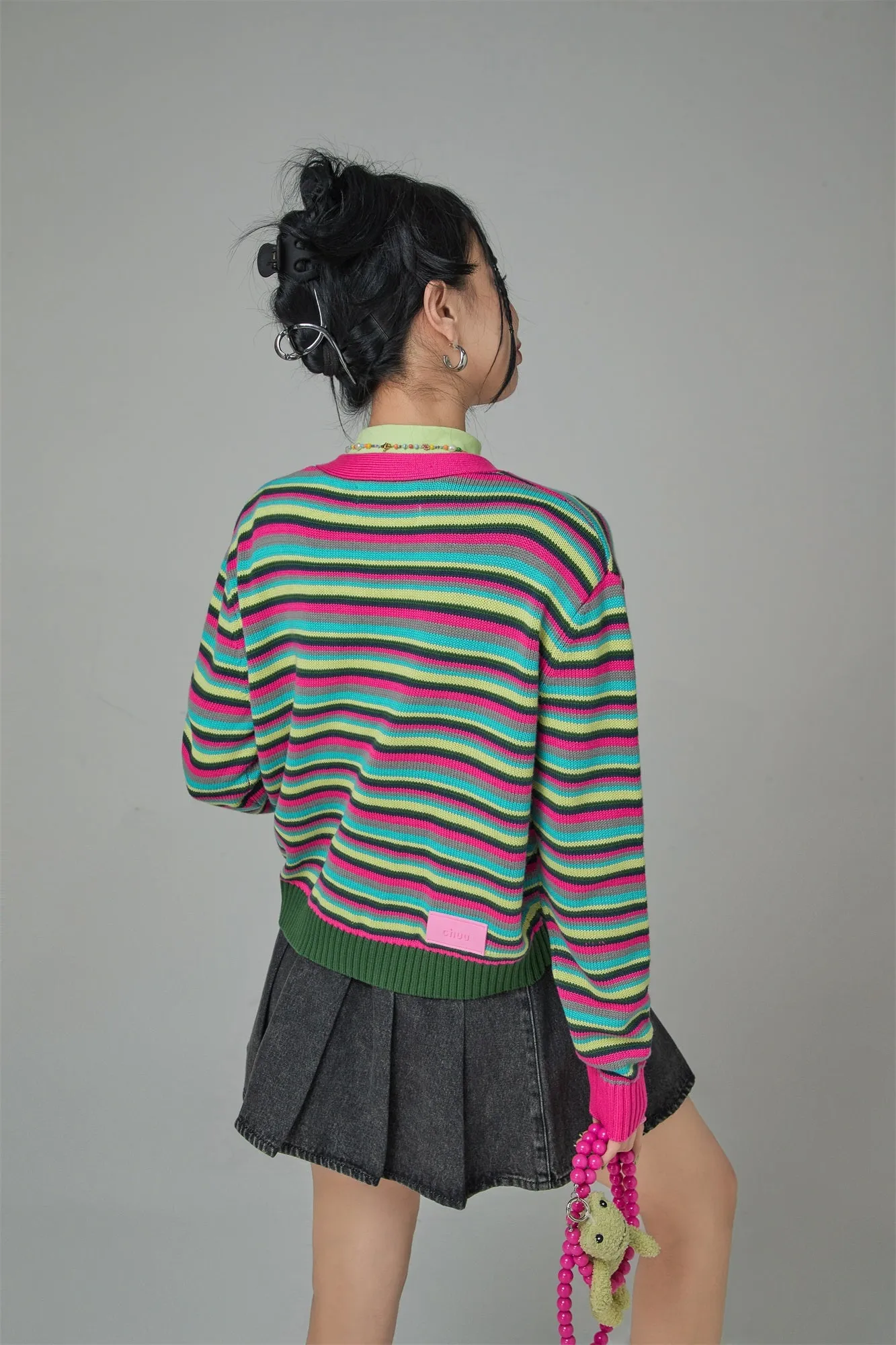 Artist Of My Life Striped V-Neck Knit Cardigan