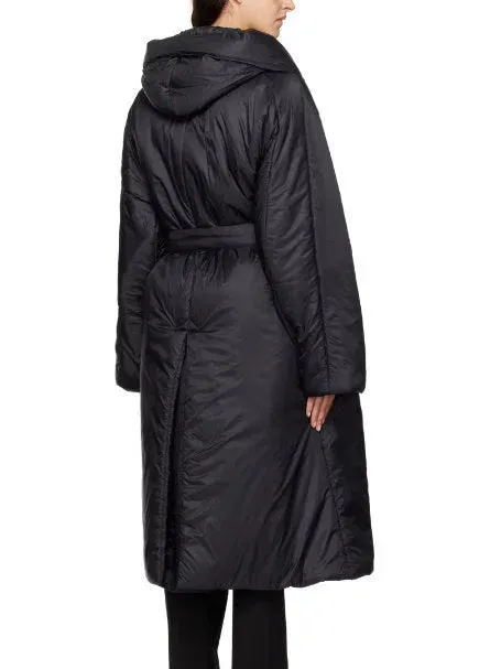 Belted Padded Wrap Coat in Black