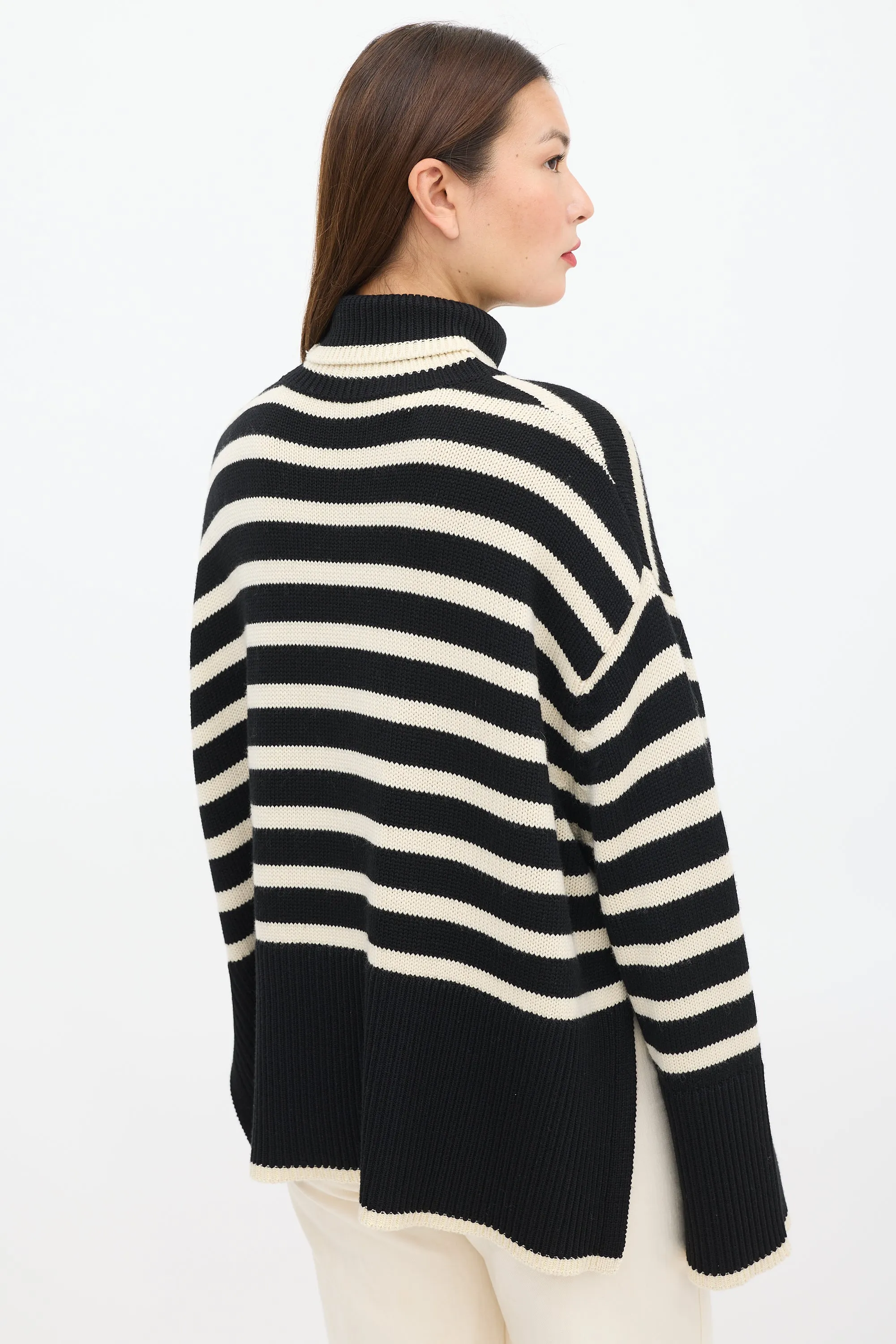 Black & Cream Wool Striped Turtleneck