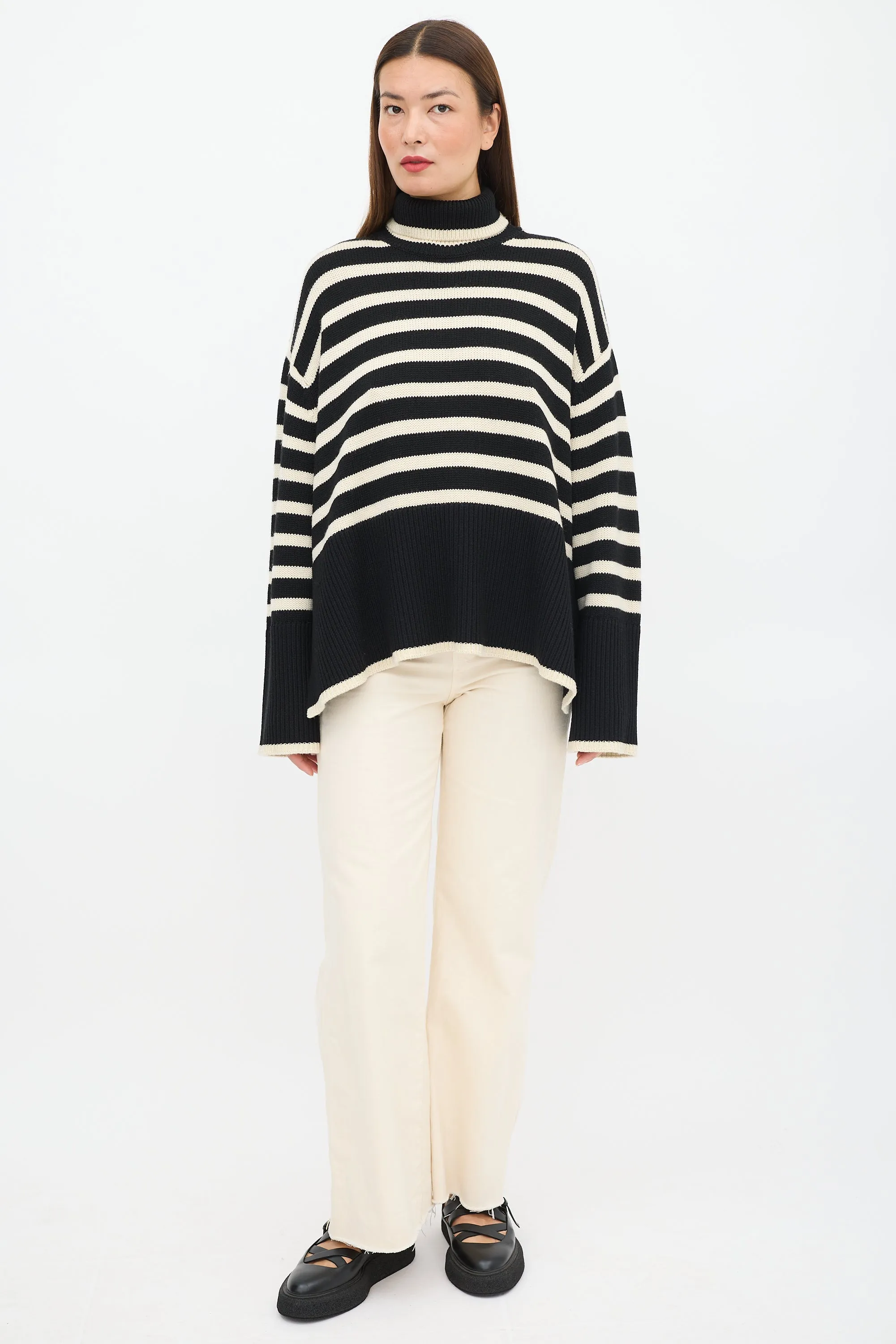 Black & Cream Wool Striped Turtleneck