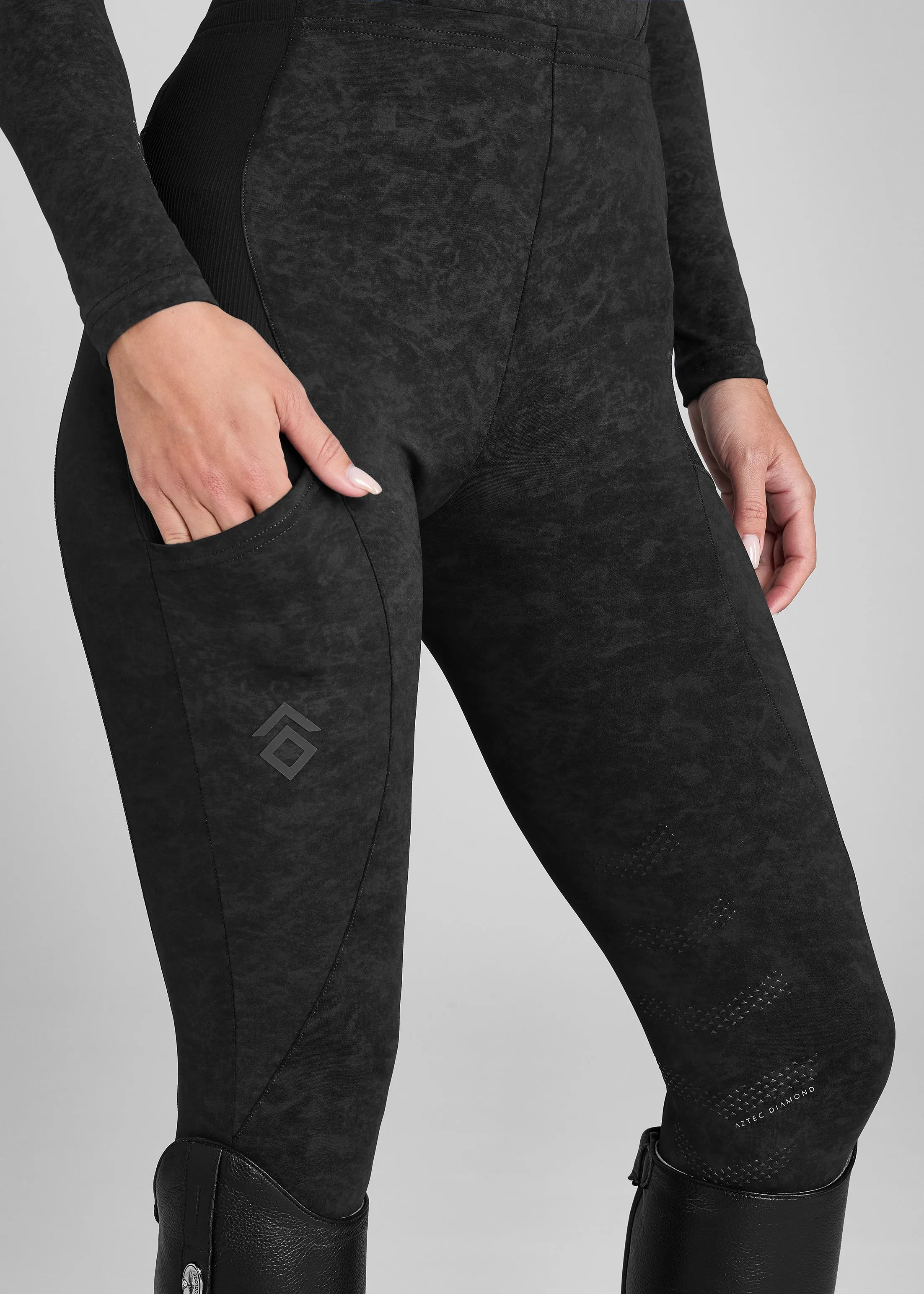 Black Distressed Core Leggings Knee Grip