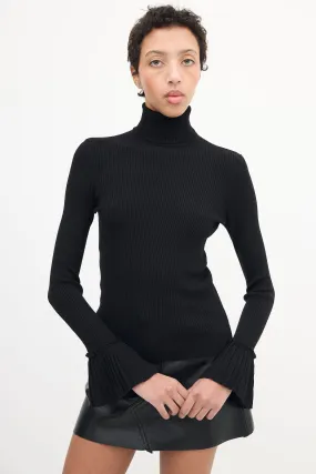 Black Pleated Cuff Turtleneck Top