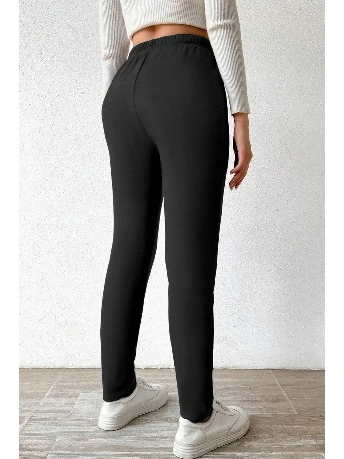 Black Thermal Lined Drawstring High Waist Leggings