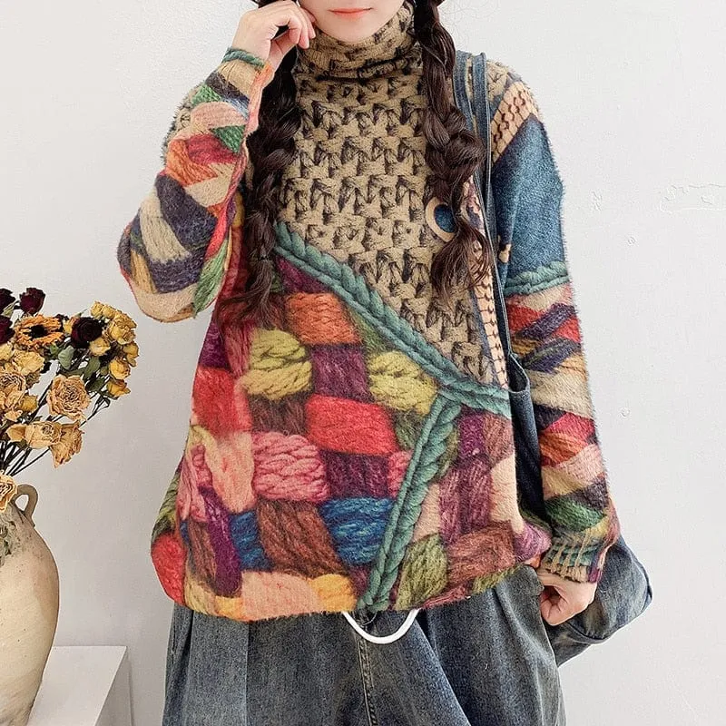 Cheerful Loose Turtleneck Sweater