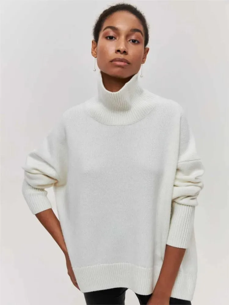 Chic Comfort: Women's Turtleneck Sweater Knit Pullover- Solid, Elegant, and Thick for Warmth in Autumn and Winter