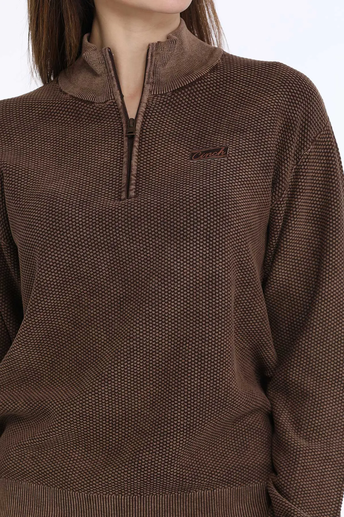 Cinch® Women's Brown Jacquard 1/4 Zip Pullover Sweater