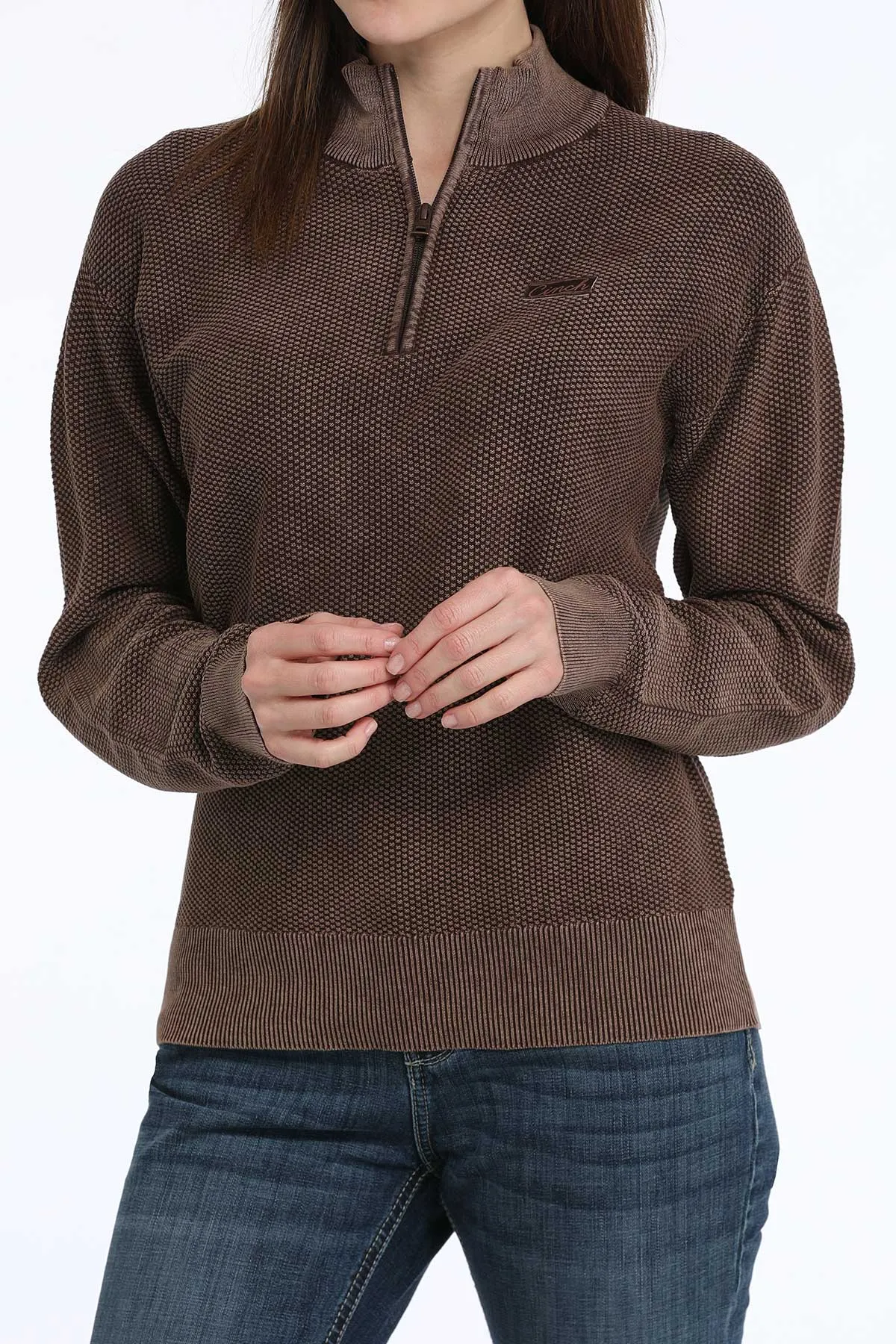 Cinch® Women's Brown Jacquard 1/4 Zip Pullover Sweater