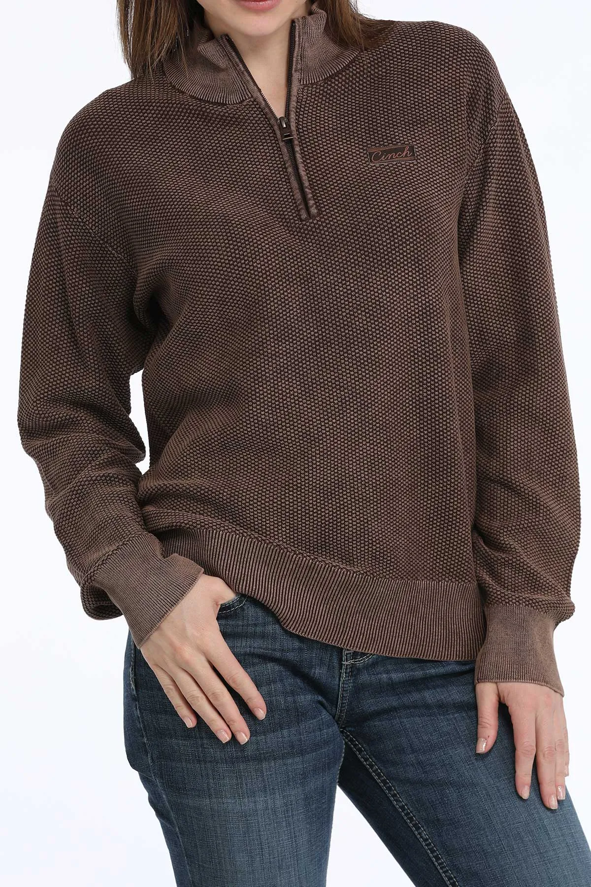 Cinch® Women's Brown Jacquard 1/4 Zip Pullover Sweater