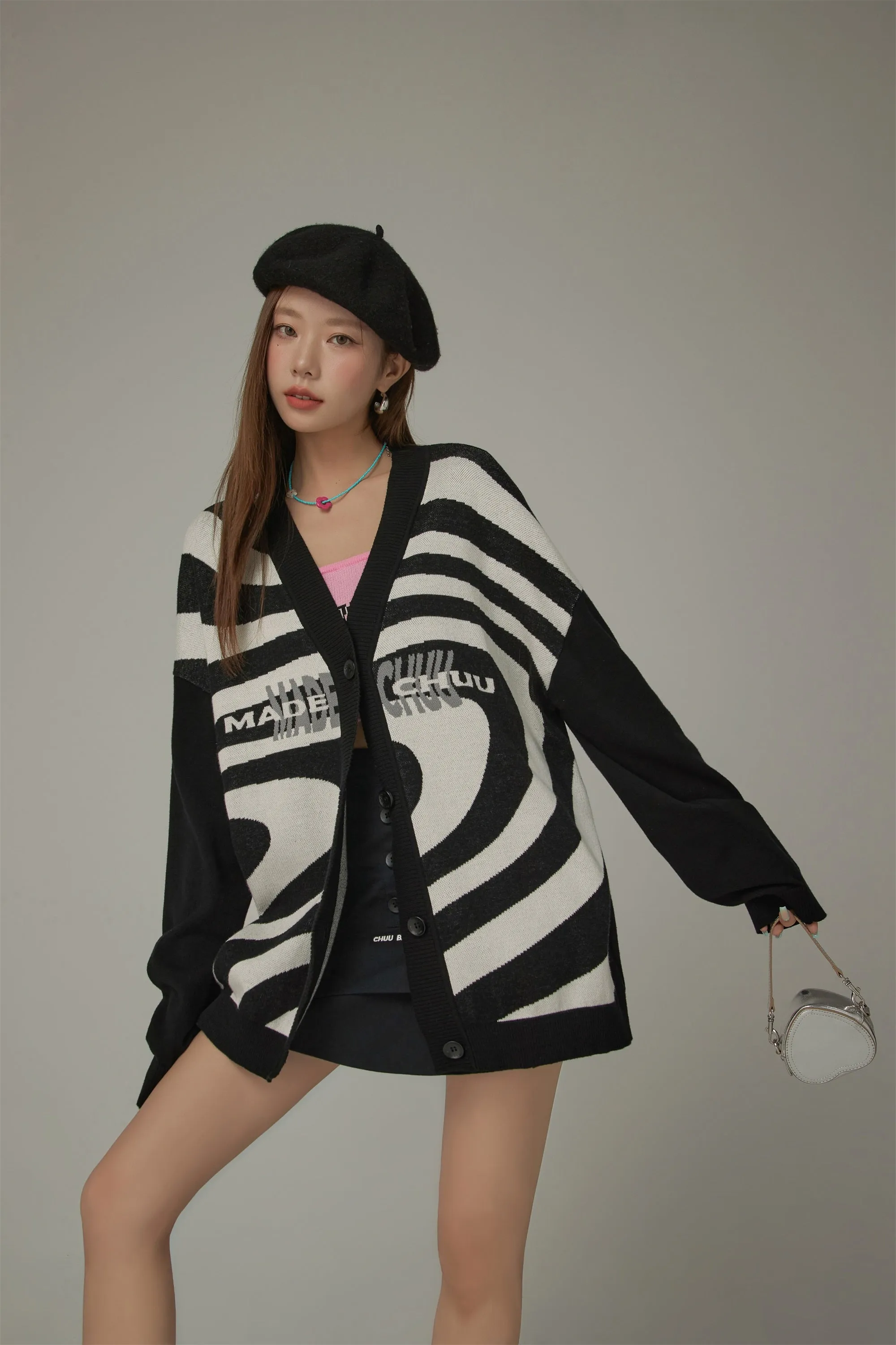 Color Matching Pattern Loose Fit Cardigan