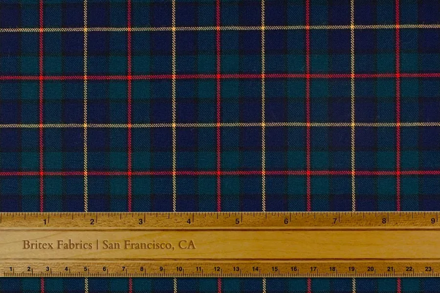 Designer Navy & Forest Plaid Wool (Made in Italy)