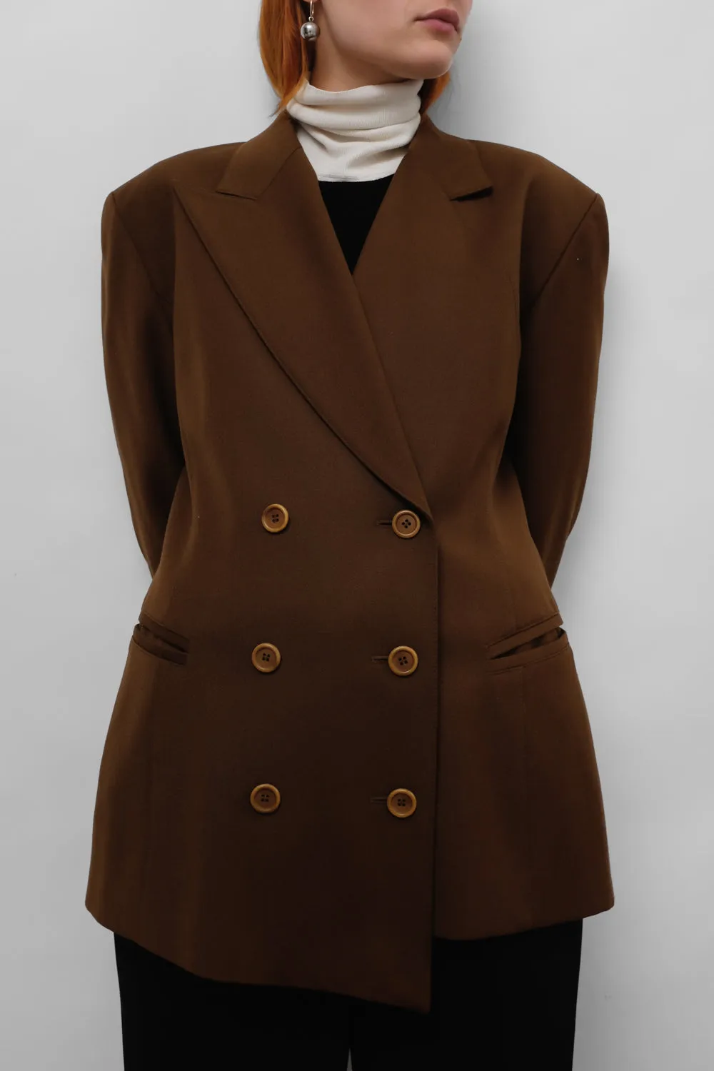 ESCADA VINTAGE PURE WOOL ASYMMETRICAL BROWN BLAZER