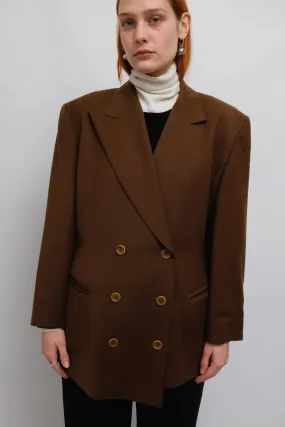 ESCADA VINTAGE PURE WOOL ASYMMETRICAL BROWN BLAZER