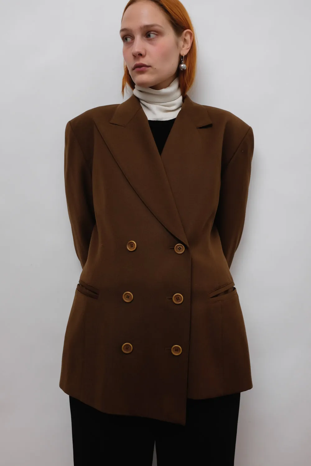 ESCADA VINTAGE PURE WOOL ASYMMETRICAL BROWN BLAZER