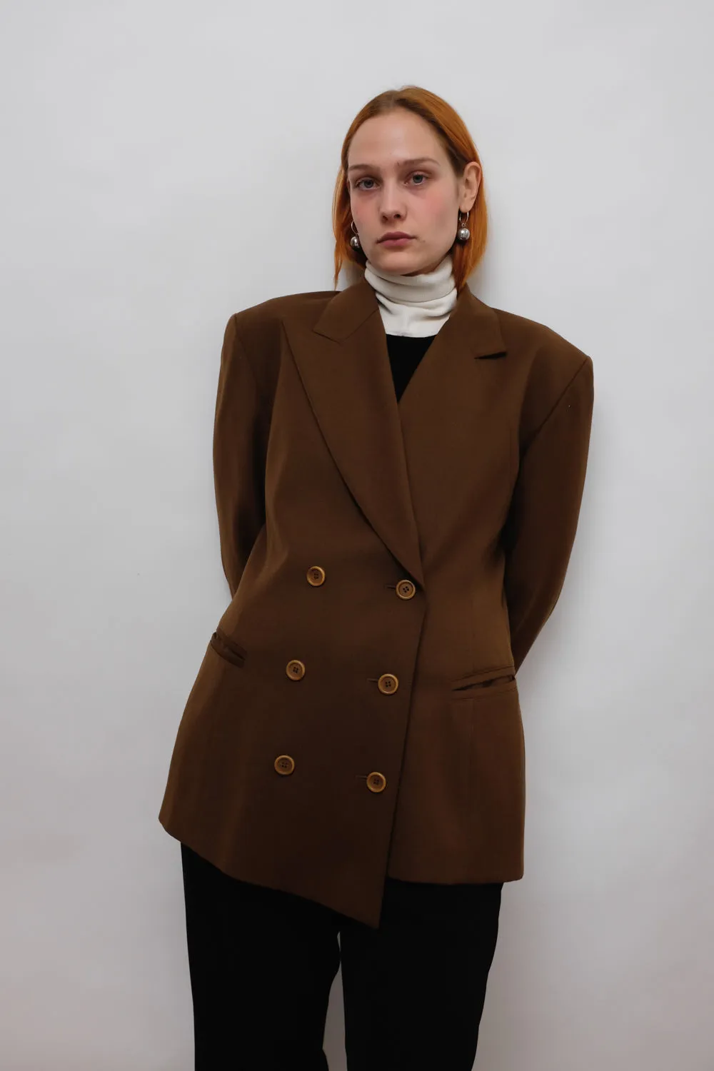 ESCADA VINTAGE PURE WOOL ASYMMETRICAL BROWN BLAZER