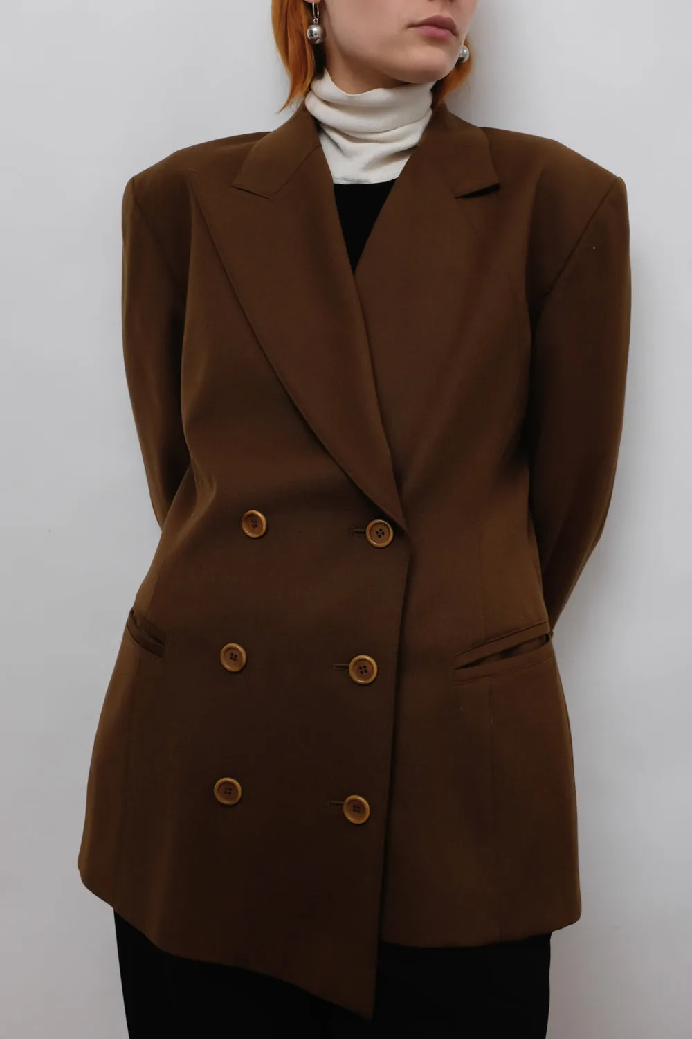 ESCADA VINTAGE PURE WOOL ASYMMETRICAL BROWN BLAZER