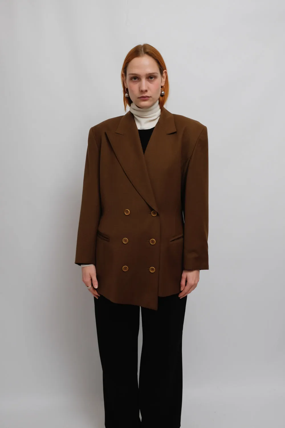 ESCADA VINTAGE PURE WOOL ASYMMETRICAL BROWN BLAZER