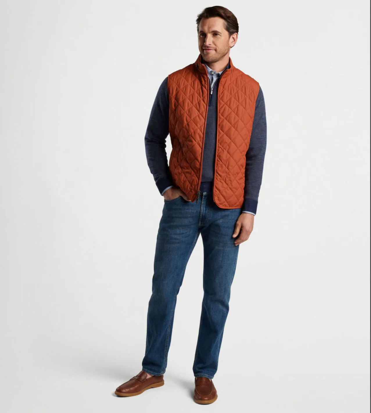 Essex Quilted Travel Vest in Burnt Orange by Peter Millar