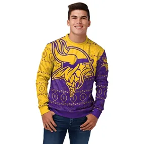 FOCO Men's NFL Printed Primary Logo Lightweight Holiday Sweater, Minnesota Vikings, Medium