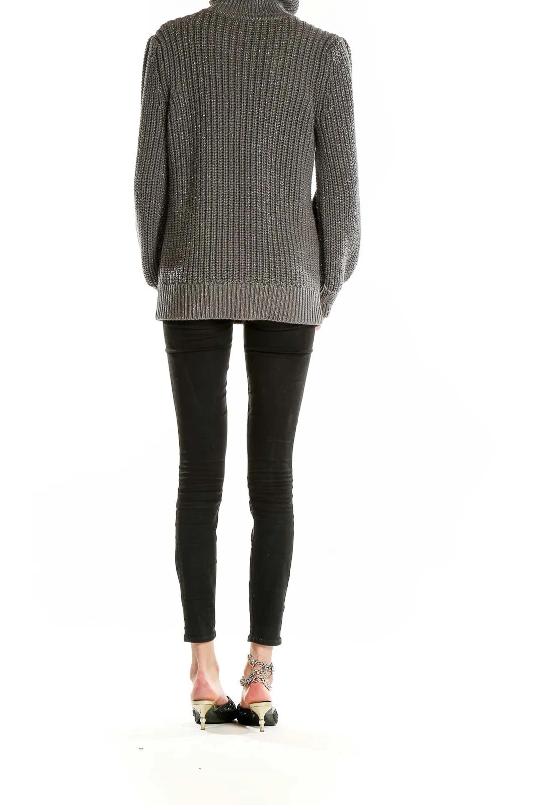 Gray Chunky Knit Turtleneck Sweater