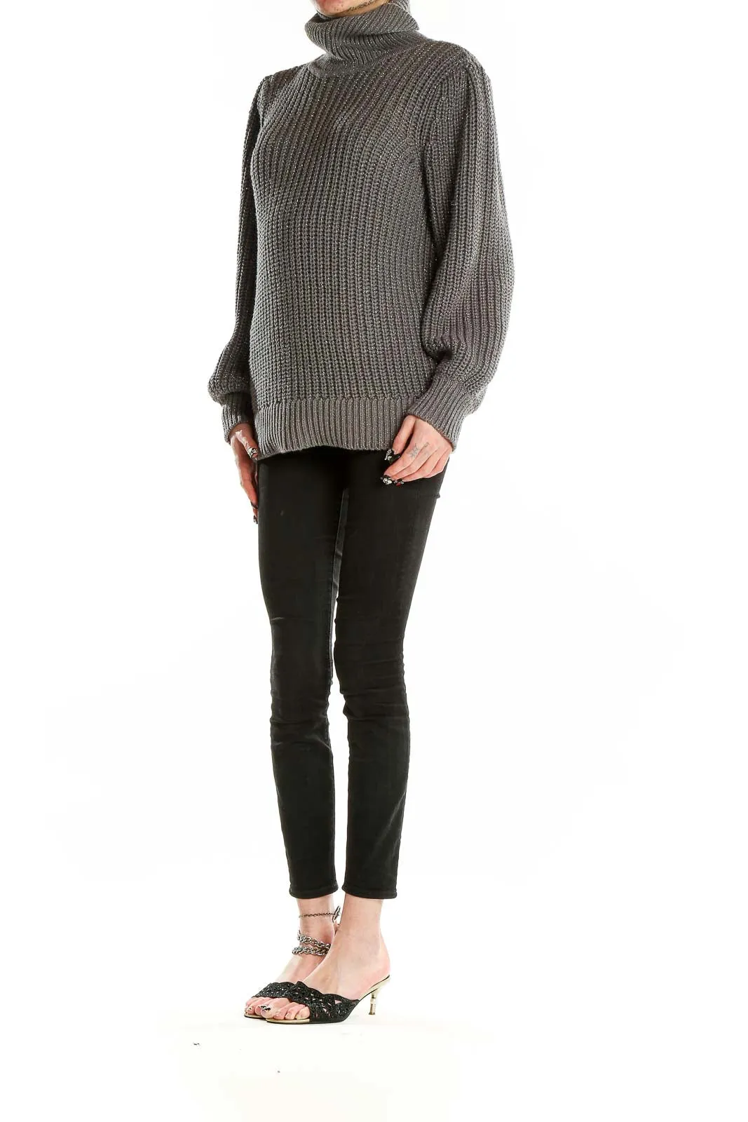 Gray Chunky Knit Turtleneck Sweater