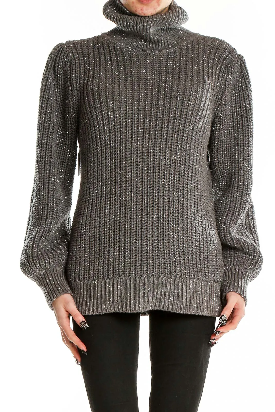 Gray Chunky Knit Turtleneck Sweater