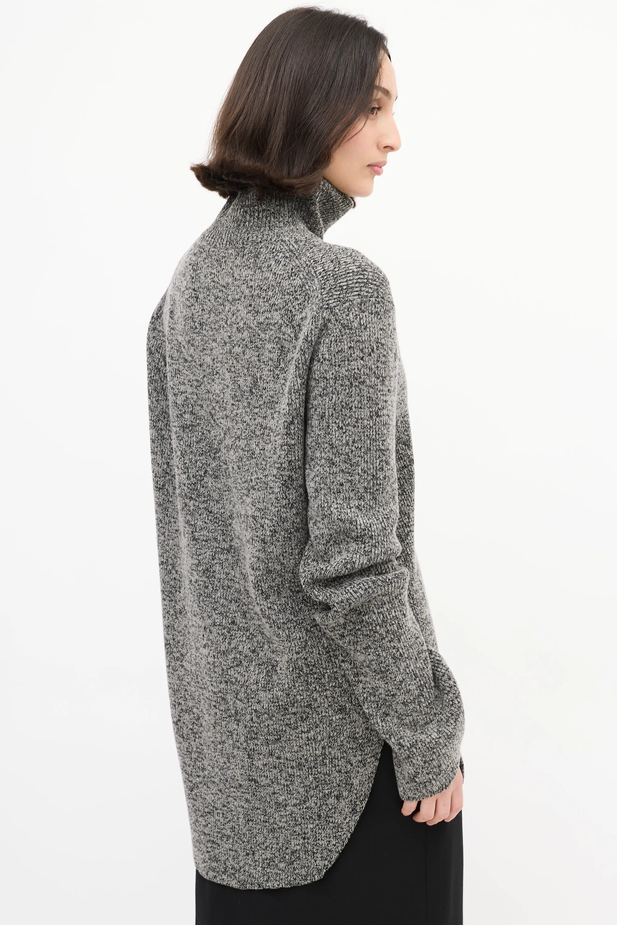 Grey Melange Wool Turtleneck Sweater