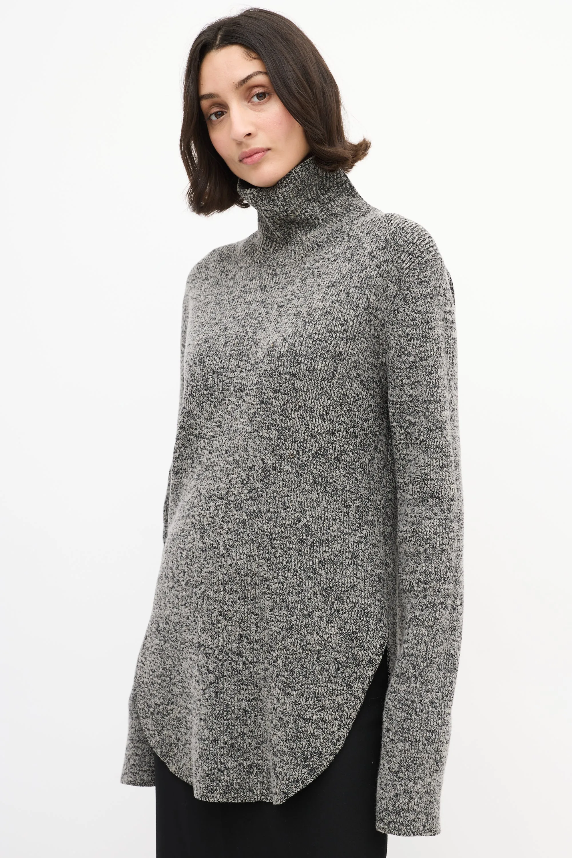 Grey Melange Wool Turtleneck Sweater