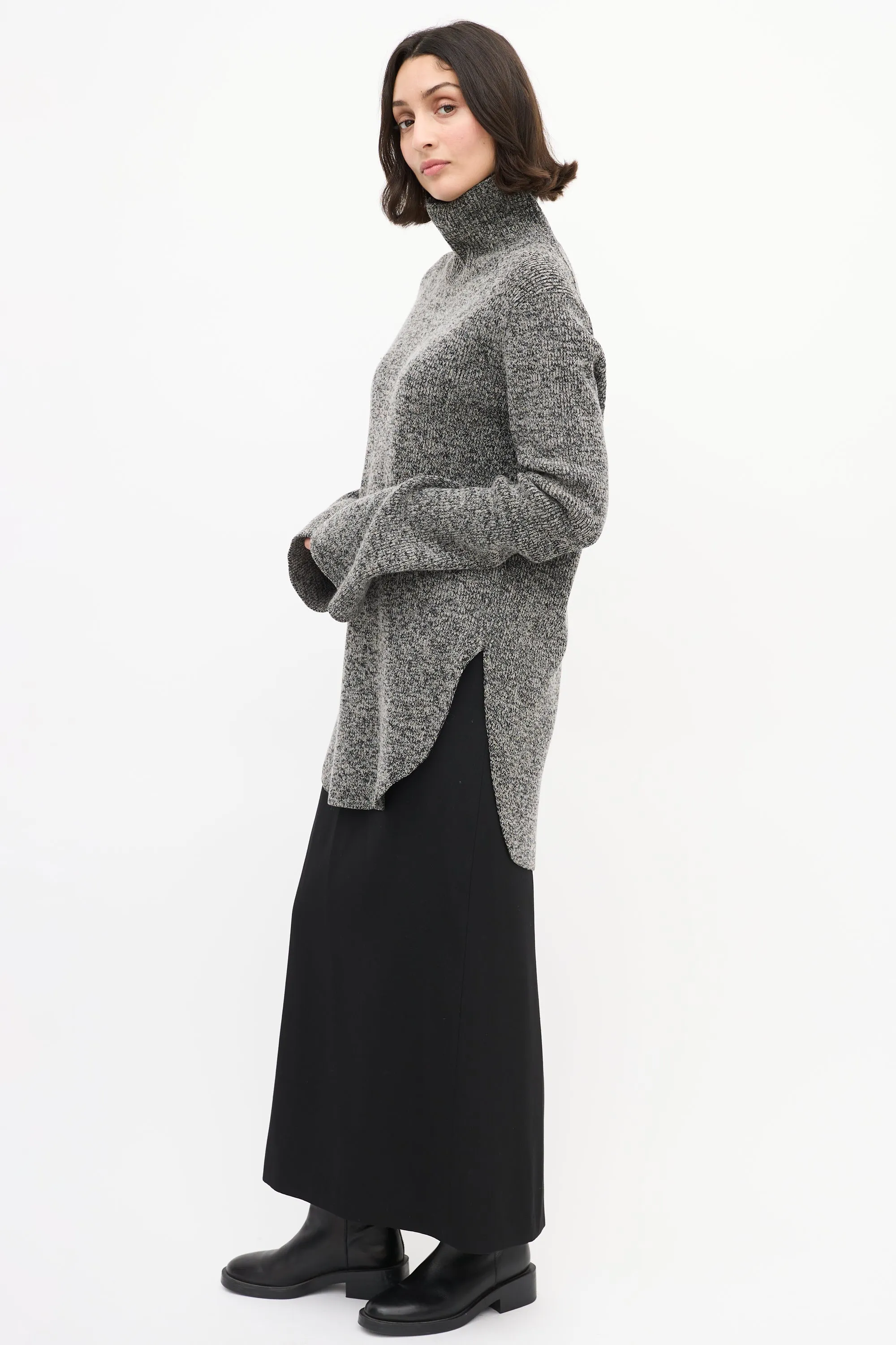 Grey Melange Wool Turtleneck Sweater