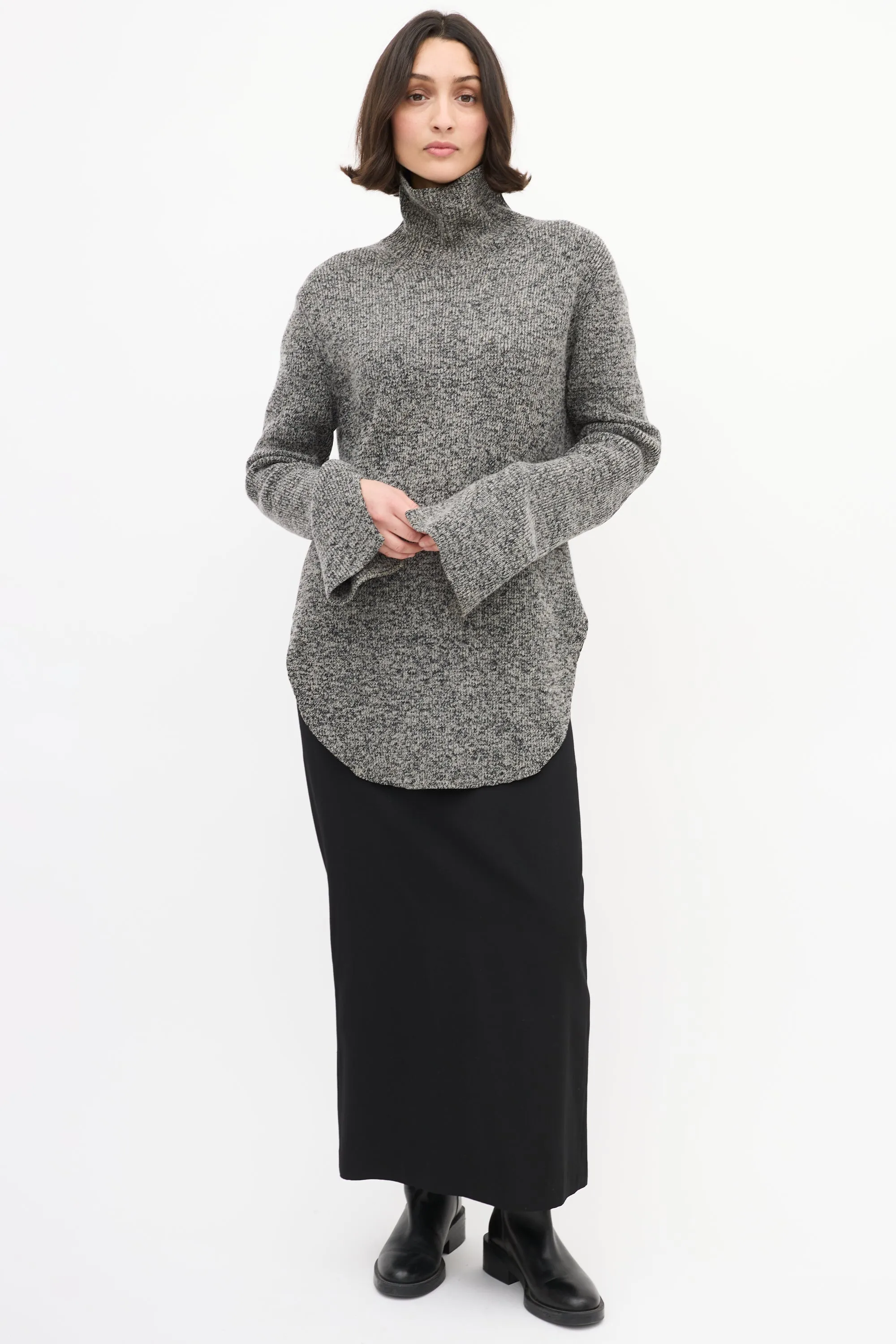 Grey Melange Wool Turtleneck Sweater