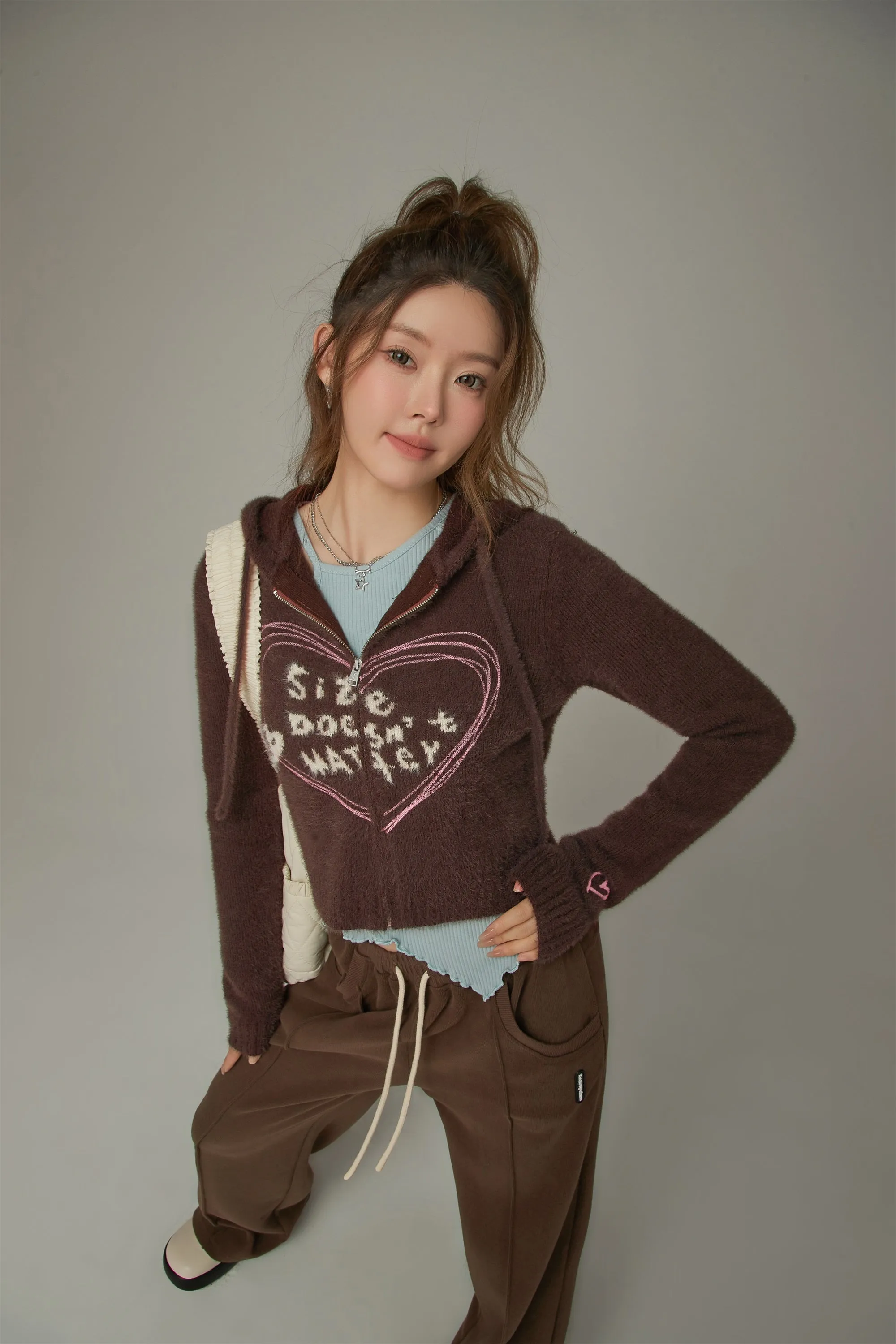 Heart Hooded Zip-Up Cardigan