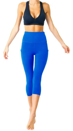 High Waisted Yoga Capri Leggings - Sky Blue