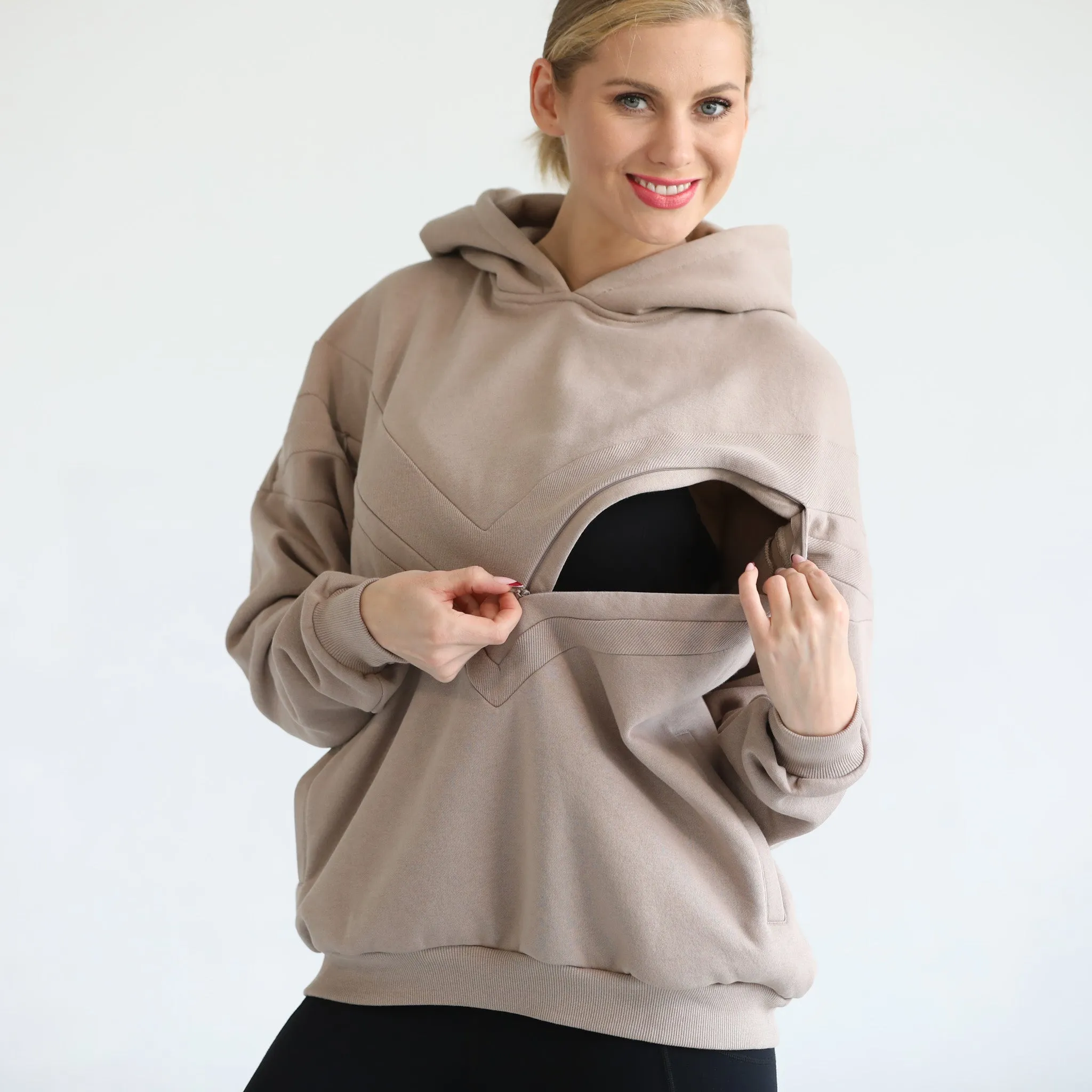 Isabella Ultra Soft Oversized Nursing & Pregnancy Hoodie (Taupe)