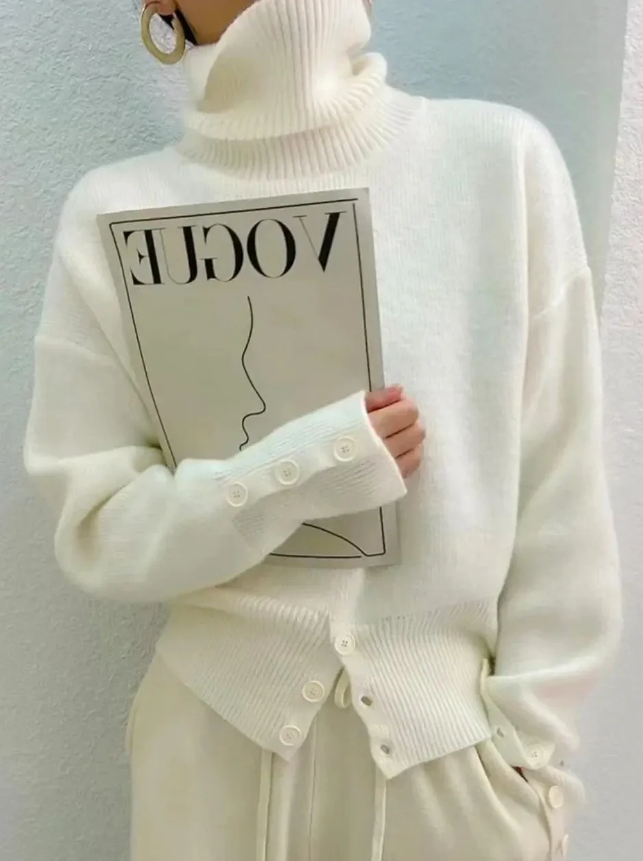 Ivory Plain Turtleneck Sweater