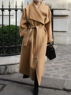 Lapel Double Face Wool Wrap Coat - Camel