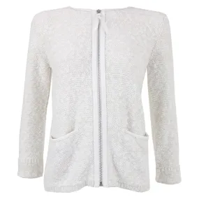 Leather Trim Cardigan - Ivory