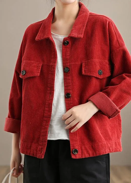 Loose Lapel Button Down Fine Coats Women Red Short jackets