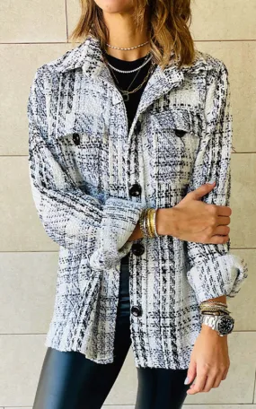 Loose Plaid Button Long-Sleeved Jacket With Pocket