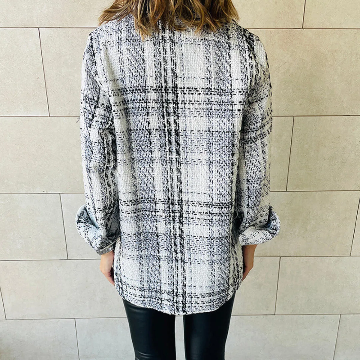 Loose Plaid Button Long-Sleeved Jacket With Pocket