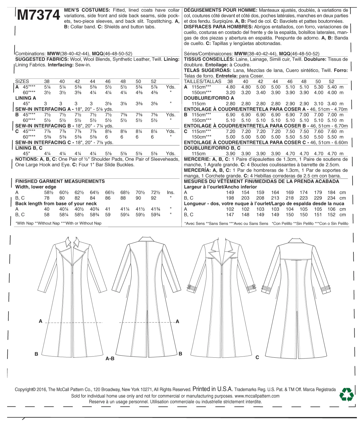 M7374 Collared and Seamed Coats