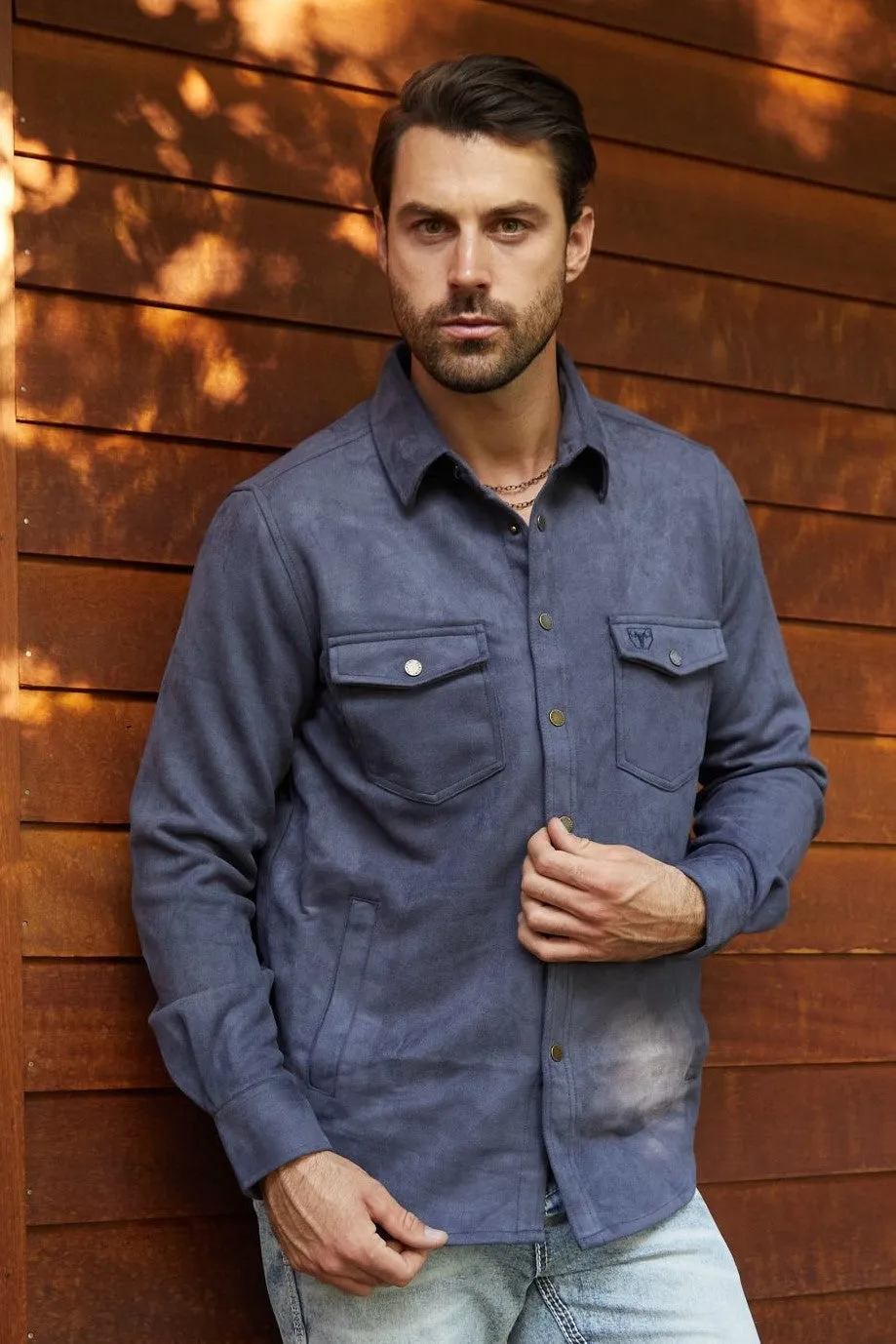 Men's Faux Suede Overshirt - Navy