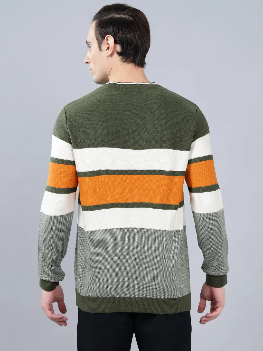 Men's Striped Green Full Sleeve Sweater