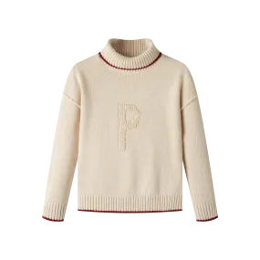 P EMBLEM TURTLENECK SWEATER-CREAM