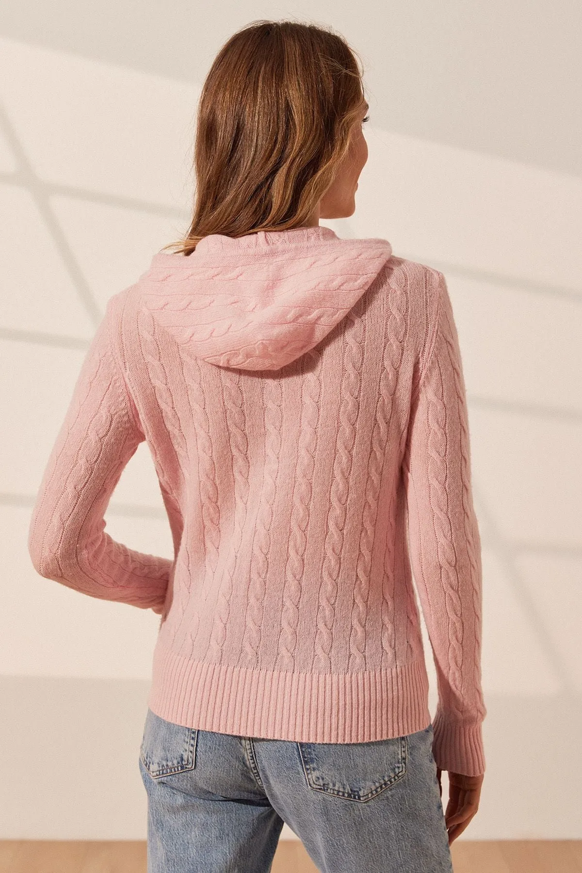 Pink Cashmere and Wool Amelia Women's Hooded Cardigan